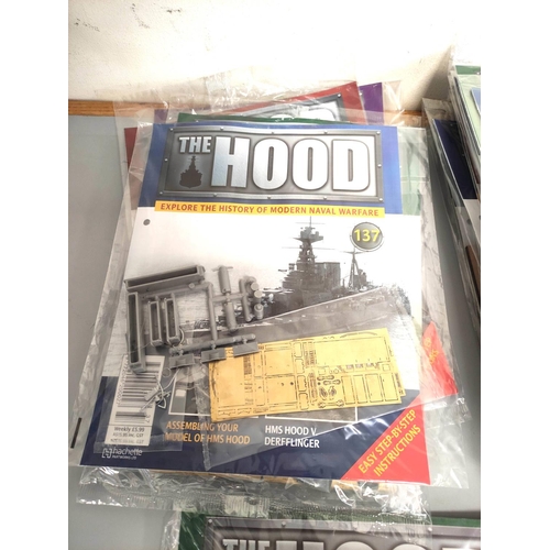 198 - Hachette Partworks. HMS Hood 1:200 scale construction magazines issues 23, 42-44 & 113-140.