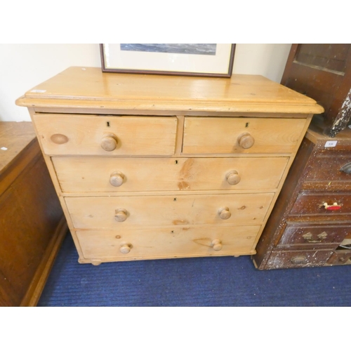 537 - 19th century pine chest of two short and three long drawers.