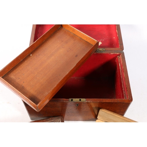 57 - 19th century mahogany collectors box with brass handle, with carved and pine cigarette boxes. (3)