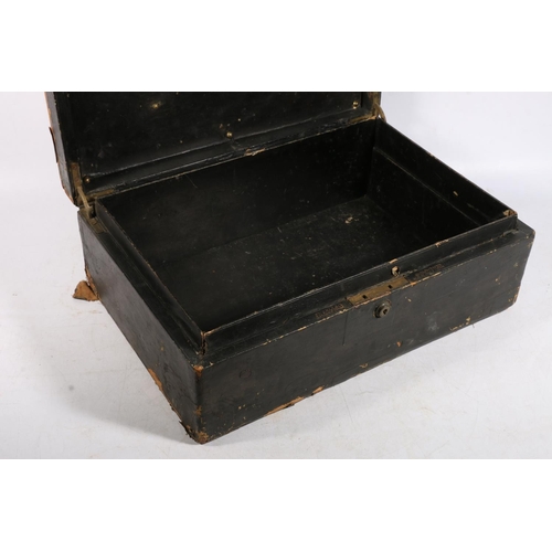 7 - Victorian tooled leather deed box with brass handle, stamped to the hinged top.