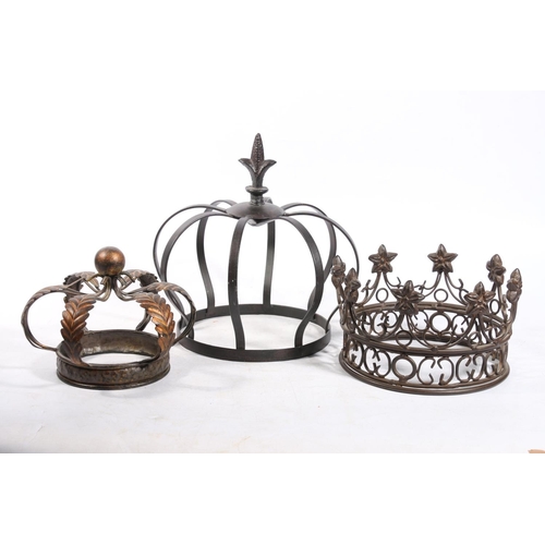 77 - Three metal ceiling light frames, Modelled as crown cyphers.