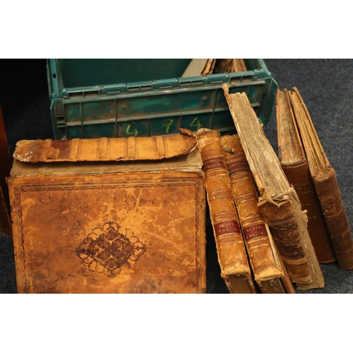 310 - Box containing antique leather bound books to include Scottish Antiquities, etc.