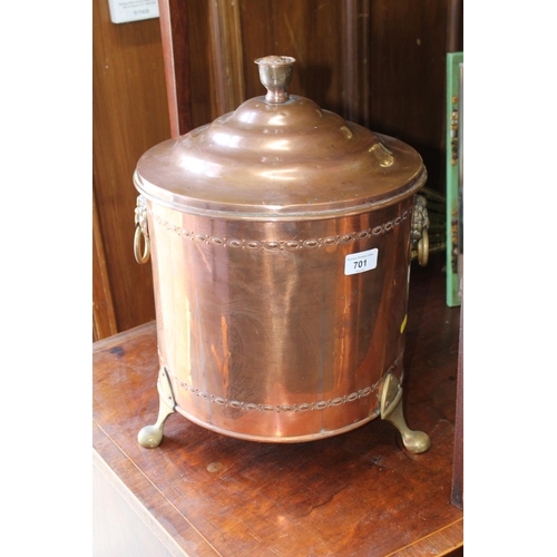 701 - Copper coal basket, 42cm tall.