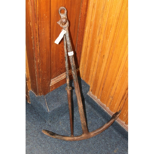 718 - Early 19th Century forged iron ships anchor, 94cm tall.