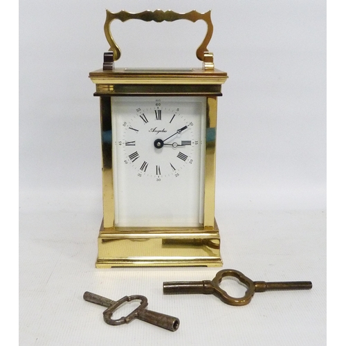 193 - French brass-cased four glass carriage clock, signed Angelus to the dial, jewelled movement with pla... 