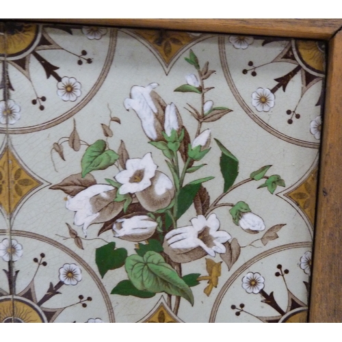 225 - Set of four Victorian fireplace tiles decorated with floral bouquets and circular geometric panels, ... 