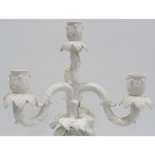 227 - In the Manner of MeissenNear pair of 19th century blanc de chine glazed Rococo-inspired candelabra o... 