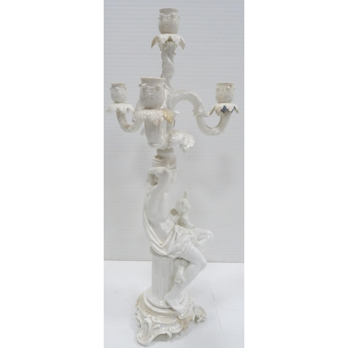 227 - In the Manner of MeissenNear pair of 19th century blanc de chine glazed Rococo-inspired candelabra o... 