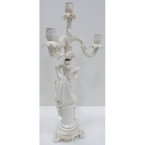 227 - In the Manner of MeissenNear pair of 19th century blanc de chine glazed Rococo-inspired candelabra o... 