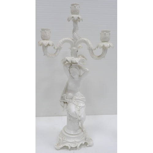 227 - In the Manner of MeissenNear pair of 19th century blanc de chine glazed Rococo-inspired candelabra o... 