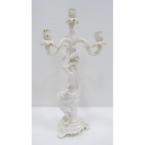 227 - In the Manner of MeissenNear pair of 19th century blanc de chine glazed Rococo-inspired candelabra o... 