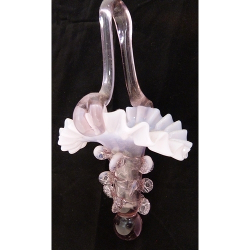 260 - Victorian pale pink opaline glass six-branch epergne of large form, the graduated trumpet-shaped epe... 