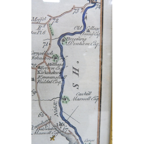 315 - After George Taylor (1760 - 1788)The Road from Elvanfoot to DumfriesAntique hand-coloured plate map,... 