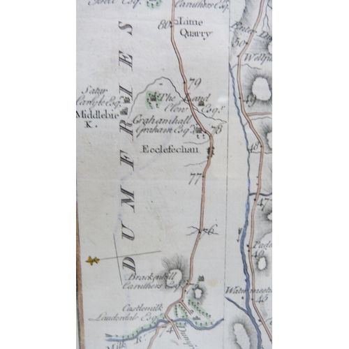 315 - After George Taylor (1760 - 1788)The Road from Elvanfoot to DumfriesAntique hand-coloured plate map,... 