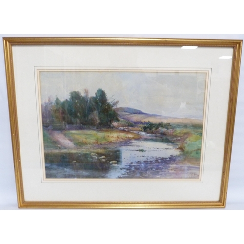 342 - Archibald Williamson Hogg (British, fl. 1885 - 1903)River and landscape sceneSigned, watercolour, 31... 