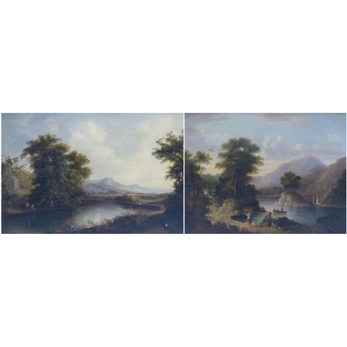 353 - 19th Century British SchoolRural landscape with figures, river and abbey to the foreground and rolli... 