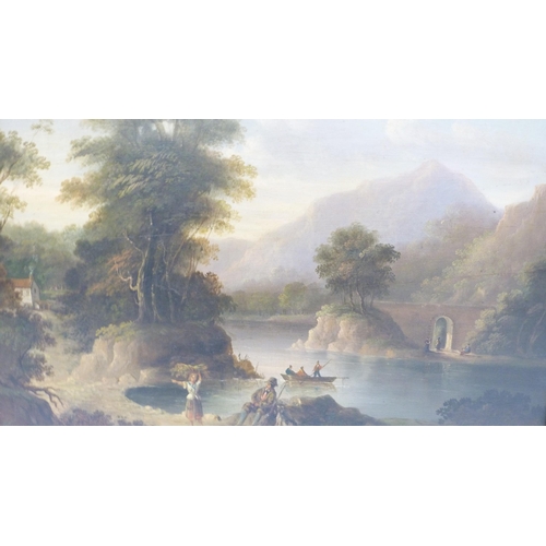 353 - 19th Century British SchoolRural landscape with figures, river and abbey to the foreground and rolli... 