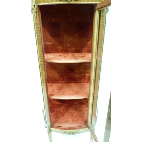 414 - Louis XV style vitrine cabinet with glazed door and side panels enclosing red velour-lined shelving,... 