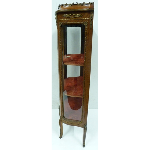 414 - Louis XV style vitrine cabinet with glazed door and side panels enclosing red velour-lined shelving,... 