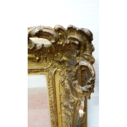 398 - Victorian giltwood and gesso wall mirror, originally a picture frame, with later plate mirror insert... 