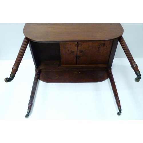 417 - 19th century mahogany Pembroke table with drawer to one end and opposing faux drawer, on reeded supp... 