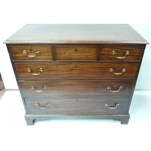 419 - George III mahogany chest of three short and three long graduated drawers, on bracket feet, 94cm hig... 