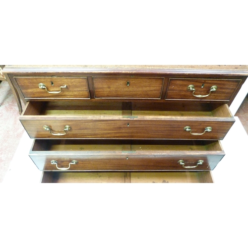 419 - George III mahogany chest of three short and three long graduated drawers, on bracket feet, 94cm hig... 