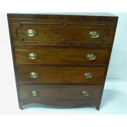 420 - Regency mahogany secretaire chest of drawers, the large pull-out secretaire drawer with fall front e... 