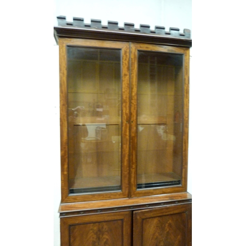 422 - 19th century mahogany bookcase by James Winter of Wardour st London, with Gothic-themed castellated ... 