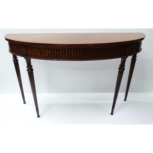 423 - Adams Revival mahogany Antique D-end console table, with fluted frieze and floral roundels, on taper... 