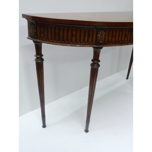 423 - Adams Revival mahogany Antique D-end console table, with fluted frieze and floral roundels, on taper... 