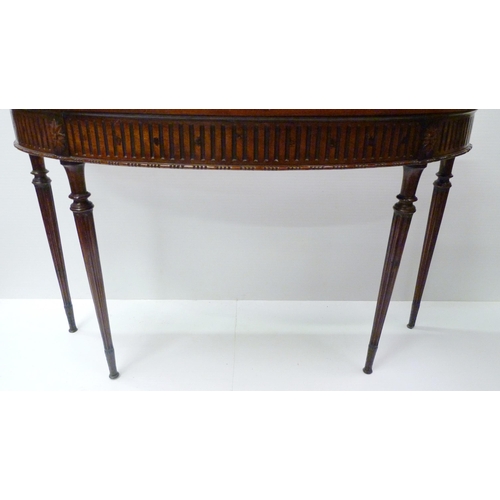 423 - Adams Revival mahogany Antique D-end console table, with fluted frieze and floral roundels, on taper... 