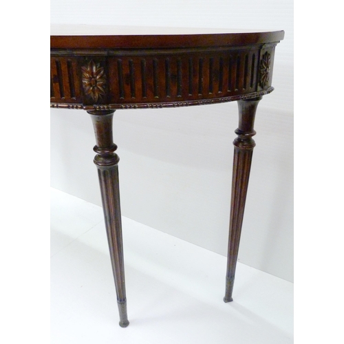 423 - Adams Revival mahogany Antique D-end console table, with fluted frieze and floral roundels, on taper... 