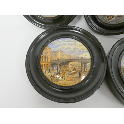 167 - Five Victorian Pratt pot lids, depicting various scenes to include Thames Embankment, New St Thomas ... 