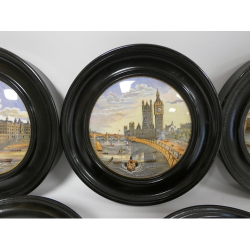 167 - Five Victorian Pratt pot lids, depicting various scenes to include Thames Embankment, New St Thomas ... 