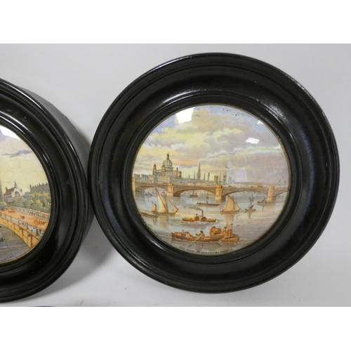 167 - Five Victorian Pratt pot lids, depicting various scenes to include Thames Embankment, New St Thomas ... 