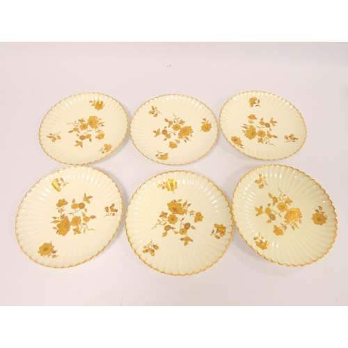 169 - Set of six Royal Crown Derby porcelain fruit plates. Decorated in the Chinese palette with petal rim... 