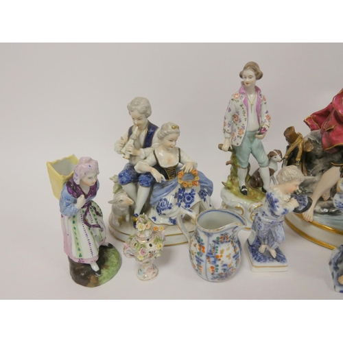 171 - Group of late 19th/20th Century, Continental porcelain figures and groups, in the style of Naples an... 