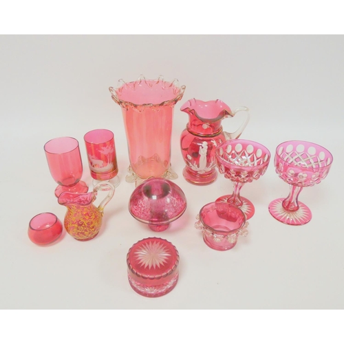 218 - Collection of Victorian and later cranberry and ruby flash cut glass ware. (11)