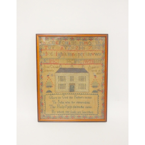 297 - William IV needlepoint sampler, worked by Ann Choaks, Stanwix, Aged 11. Dated March 15, 1836, With s... 