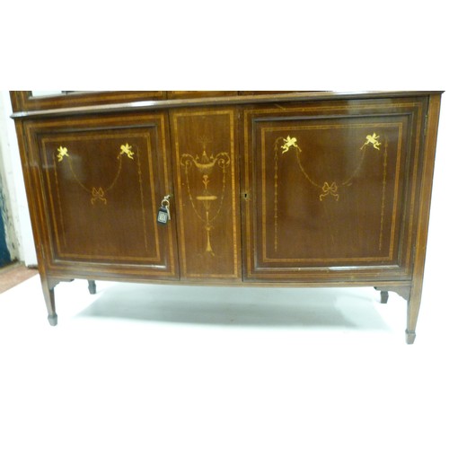 415 - Edwardian inlaid mahogany display cabinet with two astragal glazed doors inset with a classical-them... 