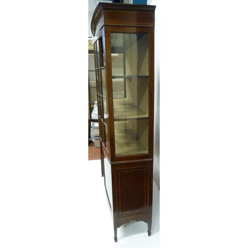 415 - Edwardian inlaid mahogany display cabinet with two astragal glazed doors inset with a classical-them... 