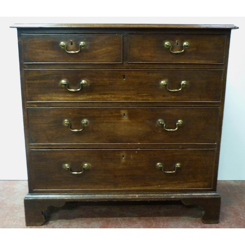 416 - George III mahogany chest of two short and three long graduated drawers, on bracket feet, 94cm high,... 