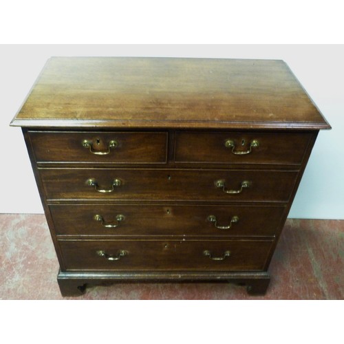 416 - George III mahogany chest of two short and three long graduated drawers, on bracket feet, 94cm high,... 