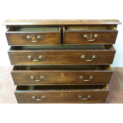 416 - George III mahogany chest of two short and three long graduated drawers, on bracket feet, 94cm high,... 