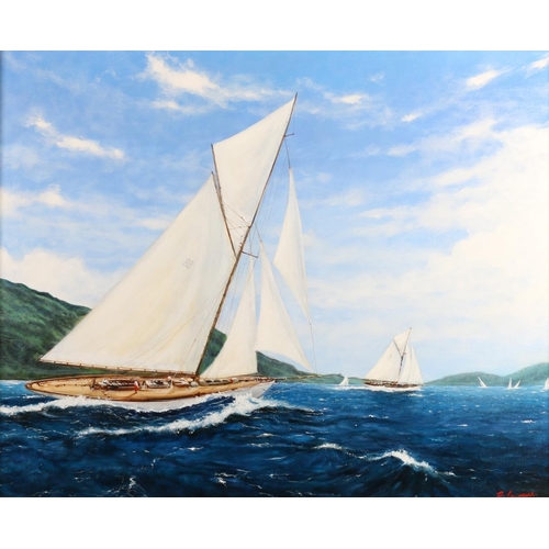 456 - FREDERICK LAWRENCE (British b1957), Fife Built Yachts,  oil painting on canvas, signed lower ri... 