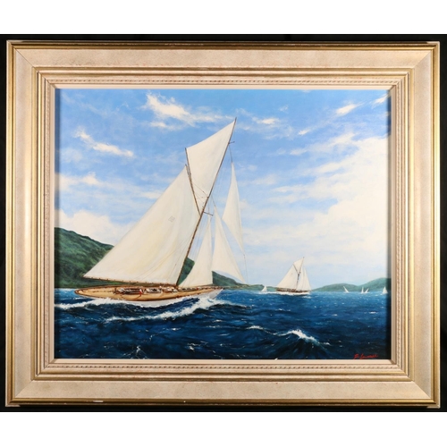 456 - FREDERICK LAWRENCE (British b1957), Fife Built Yachts,  oil painting on canvas, signed lower ri... 