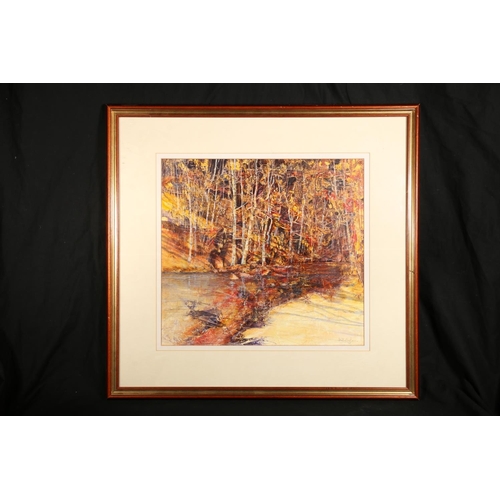 418 - JOHN BATHGATE, Autumn Burn, mixed media, signed lower right, 45cm x 49cm, frame 73cm x 76cm.