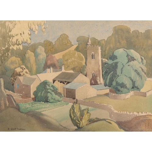 420 - ROBERT SCOTT IRVINE DA RSW SSA (Scottish 1906-1988), Westmorland Church and Farm, watercolour, signe... 