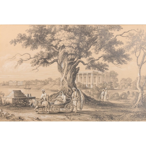 422 - 19TH CENTURY SCHOOL, Government House and Park Barrackpore near Calcutta, pencil drawing with highli... 